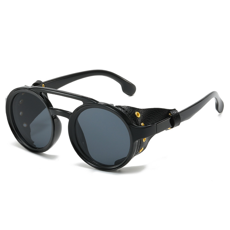 Men'S Fashion Round Glasses - Retro Anti-UV-zonnebril Heren Dames Leren ronde