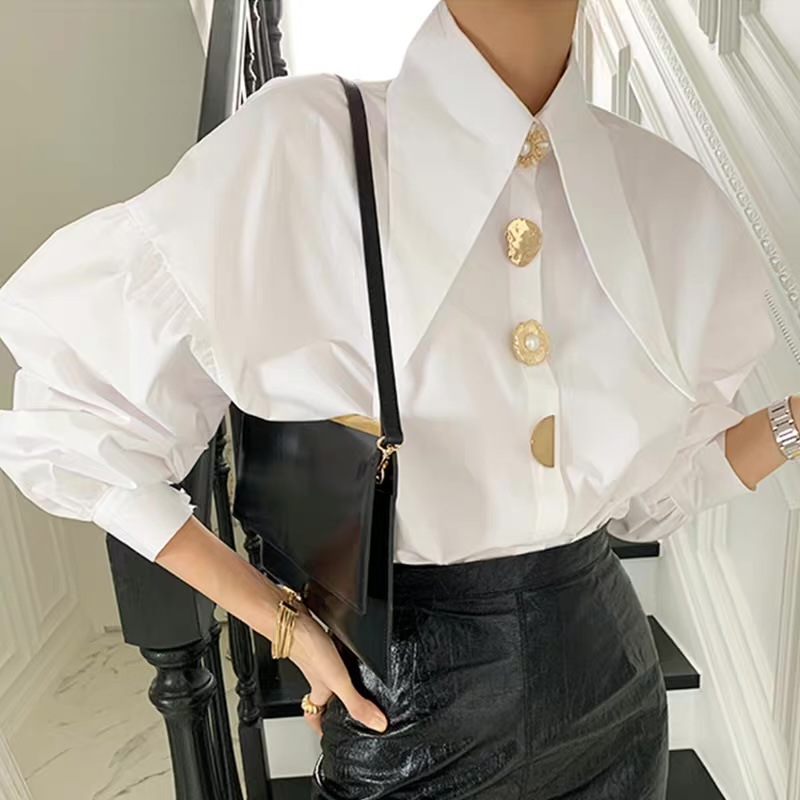 Men Fashion Korean Style - 2025 Witte Elegante Parel Vrouwen Shirts