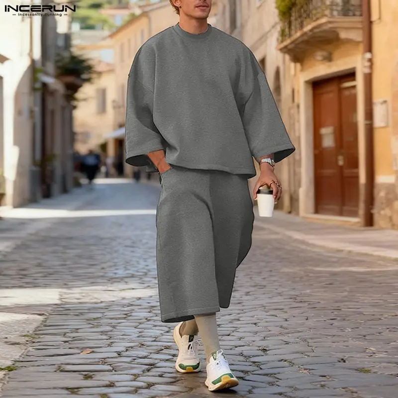 Men'S Fashion Hoodie - INCERUN Mannen Sets Effen Kleur Baggy