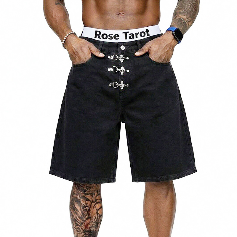 Men'S Fashion With Baggy Jeans - Metalen gesp korte baggy jeans heren