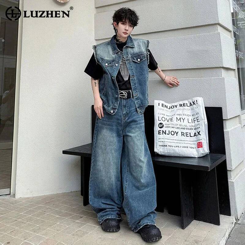 Men Fashion Jeans - LUZHEN 2026 Zomer Denim Tweedelige Sets