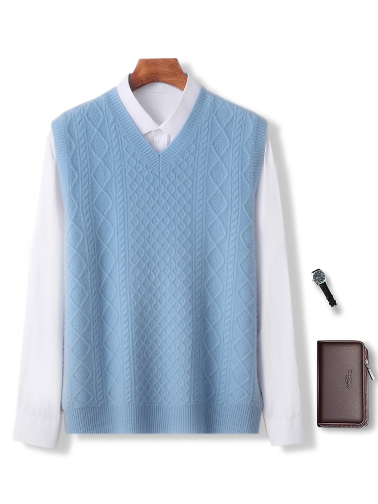 Men'S Fashion V Neck Sweater - 100% Merinowol Heren V-hals Herfst Winter