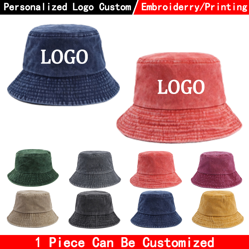 Mens Fashion Caps - Denim bucket hat met custom logo,