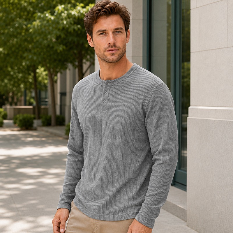 Men'S Fashion Color - Eenvoudig modieus heren-henleyshirt met lange mouwen,