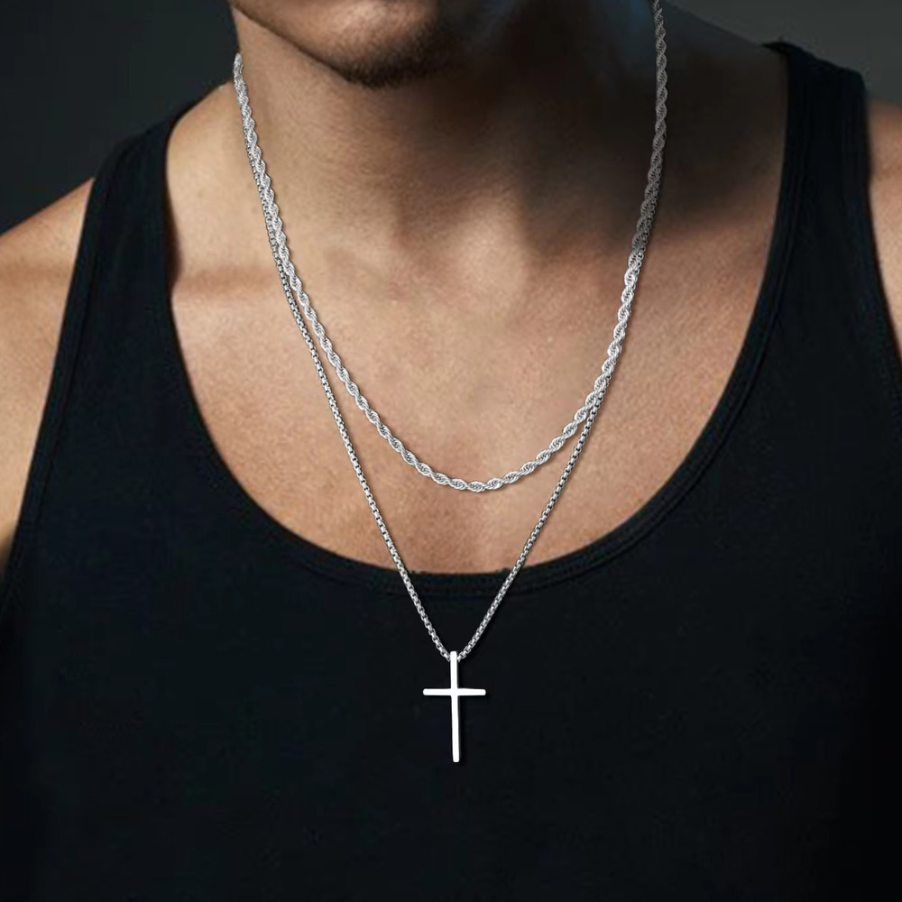 Mens Fashion In The 50S - Trendy kruisketting voor herenjongens, eenvoudige roestvrijstalen