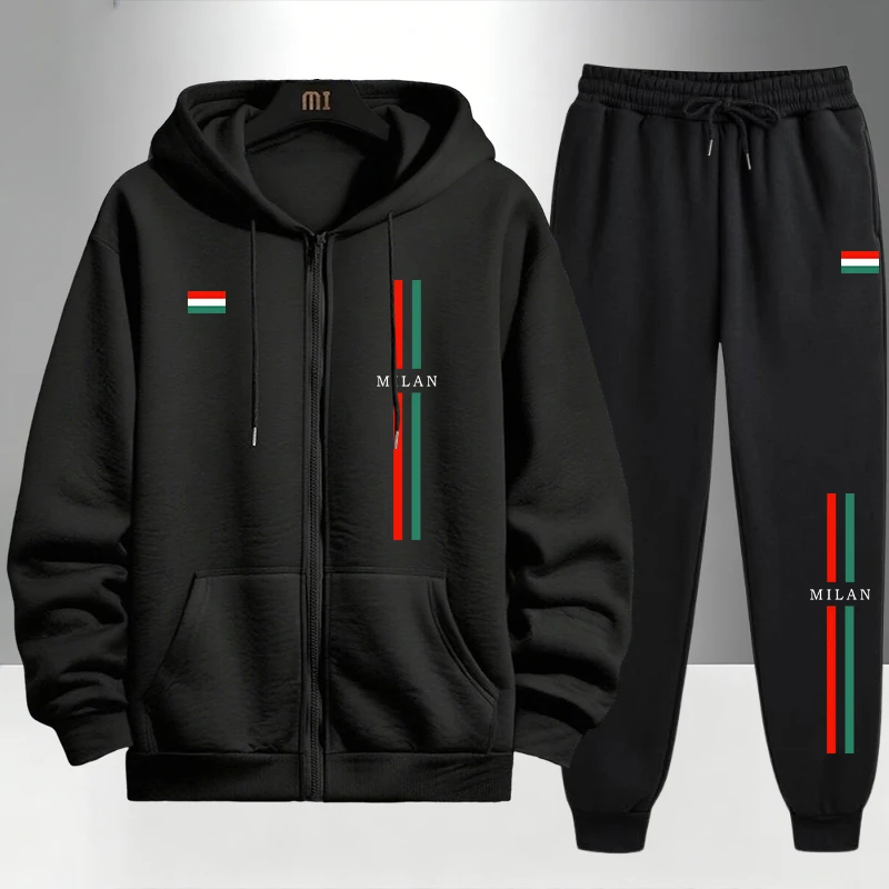 Mens Fashion Urban - 2026 Italië Geprint Heren Set Rits