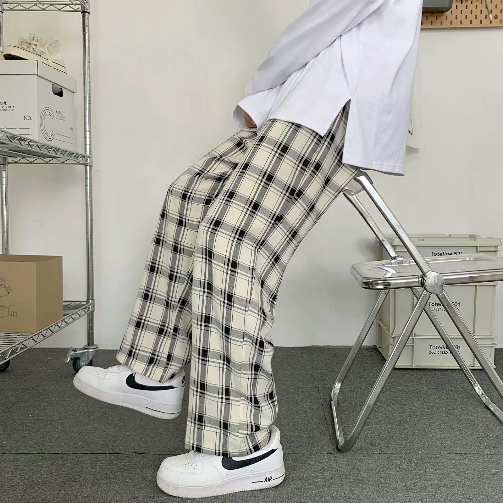 Men Fashion Korean Style - Heren geruite broek Koreaanse stijl losse