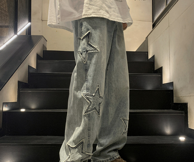Men'S Fashion With Baggy Jeans - Nieuwe Mode Vijfpuntige Sterjeans Heren Hoge